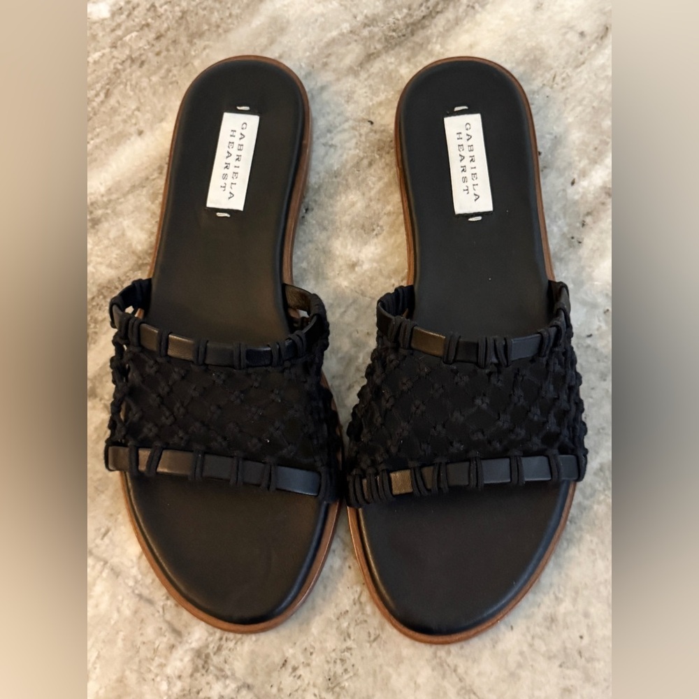$850 Gabriela Hearst Women's Black Neo Leather Slide Sandal Net Mesh US 8 /EU 38
